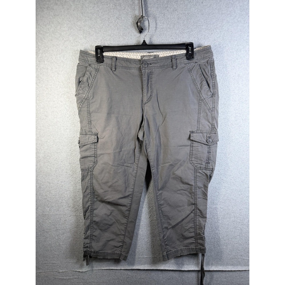Eddie Bauer Cargo Capri Pants Womens 14 Gray Stretch Twill Pockets Casual Travel